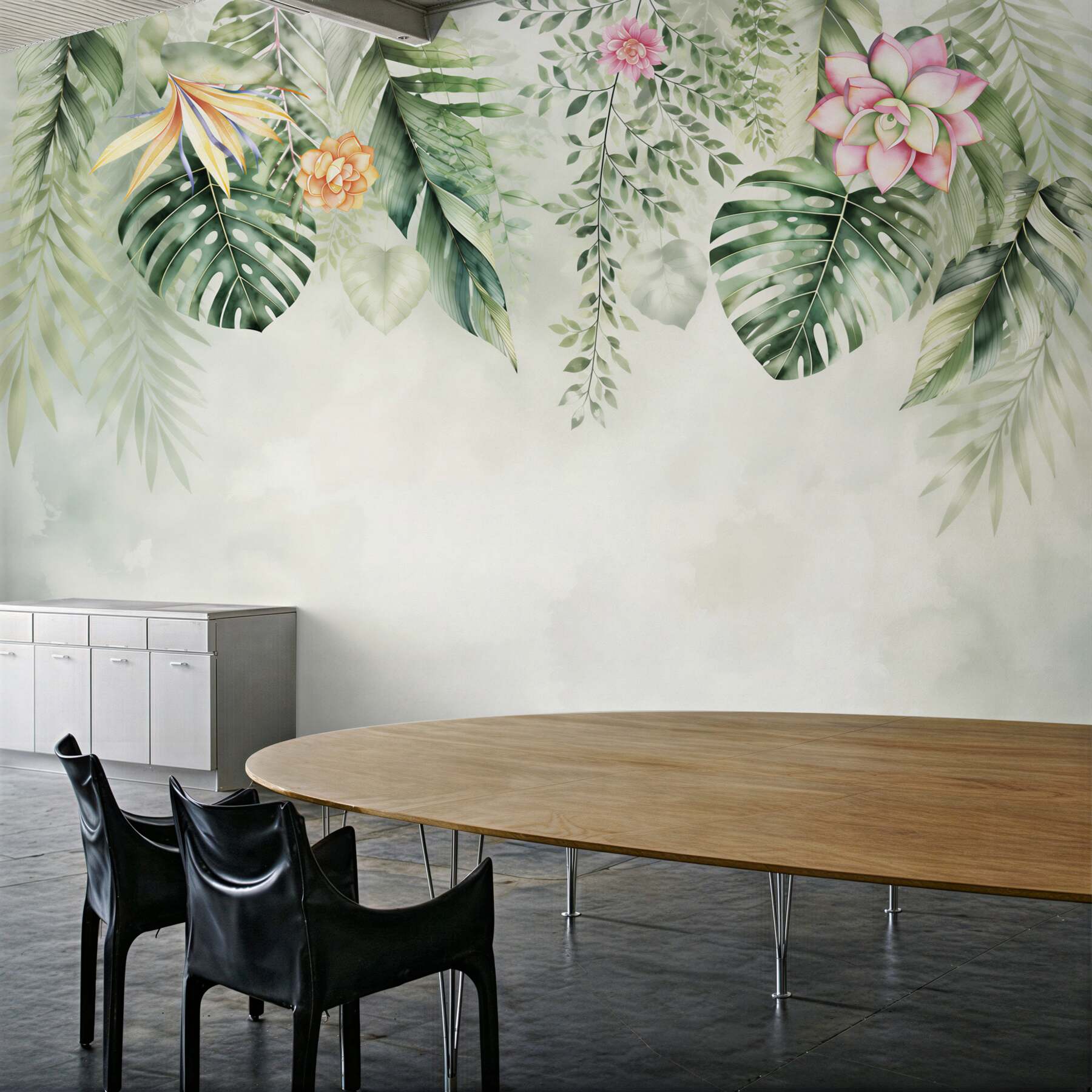 Fototapeten tropische Blätter und Blumen Pastell-Dschungel für Schlafzimmer