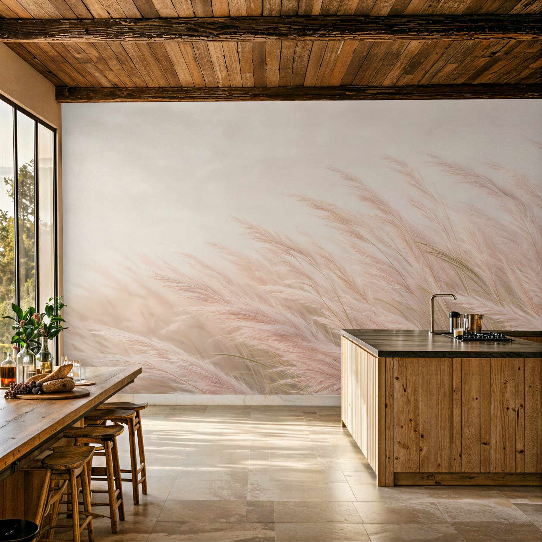 Fototapeten pudriges Pampasgras in zartem Beige für ein ruhiges Interieur