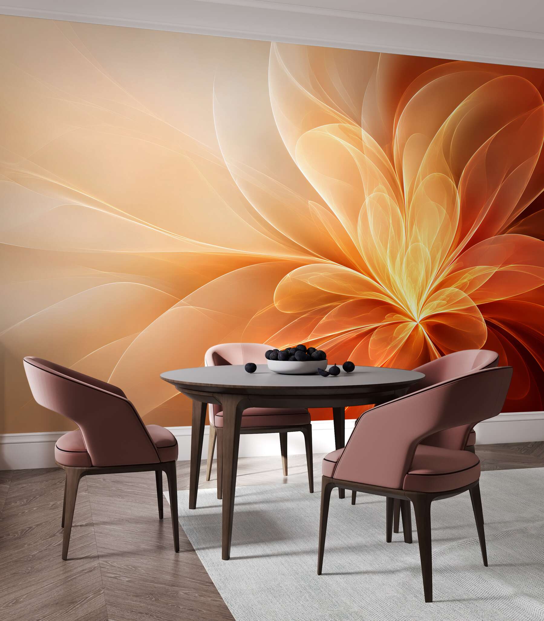 Fototapeten abstrakte leuchtende orange Blume modern