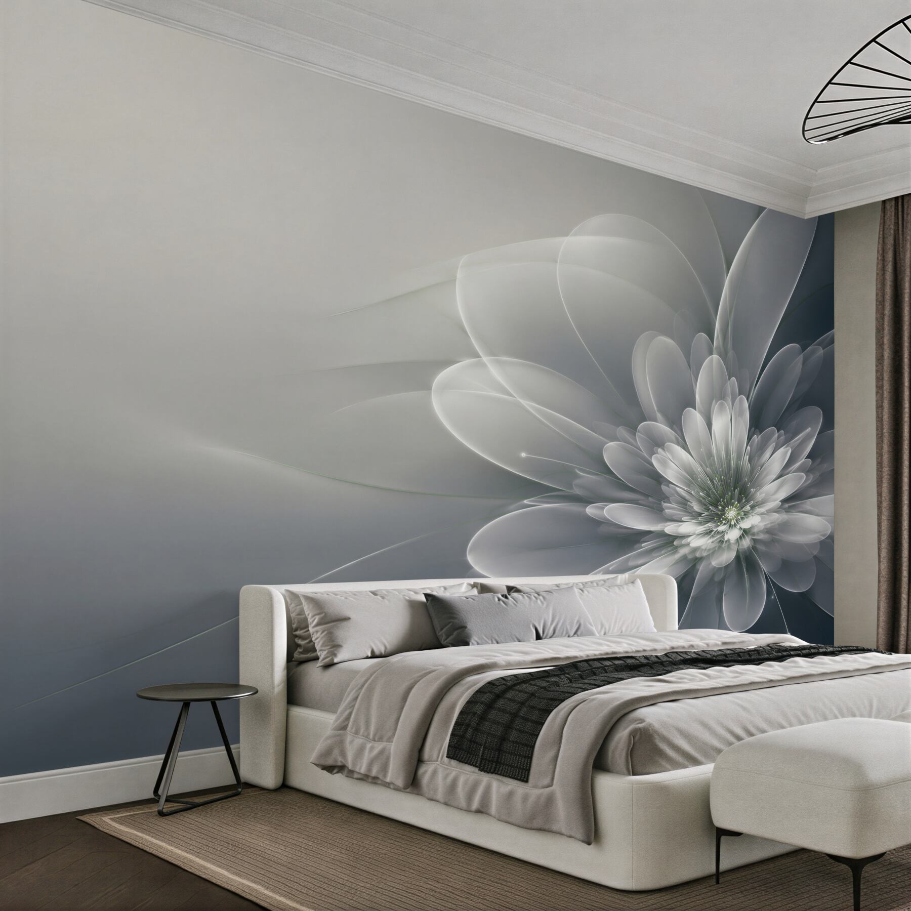 Fototapeten abstrakte weiße Blume auf grauem Hintergrund modern