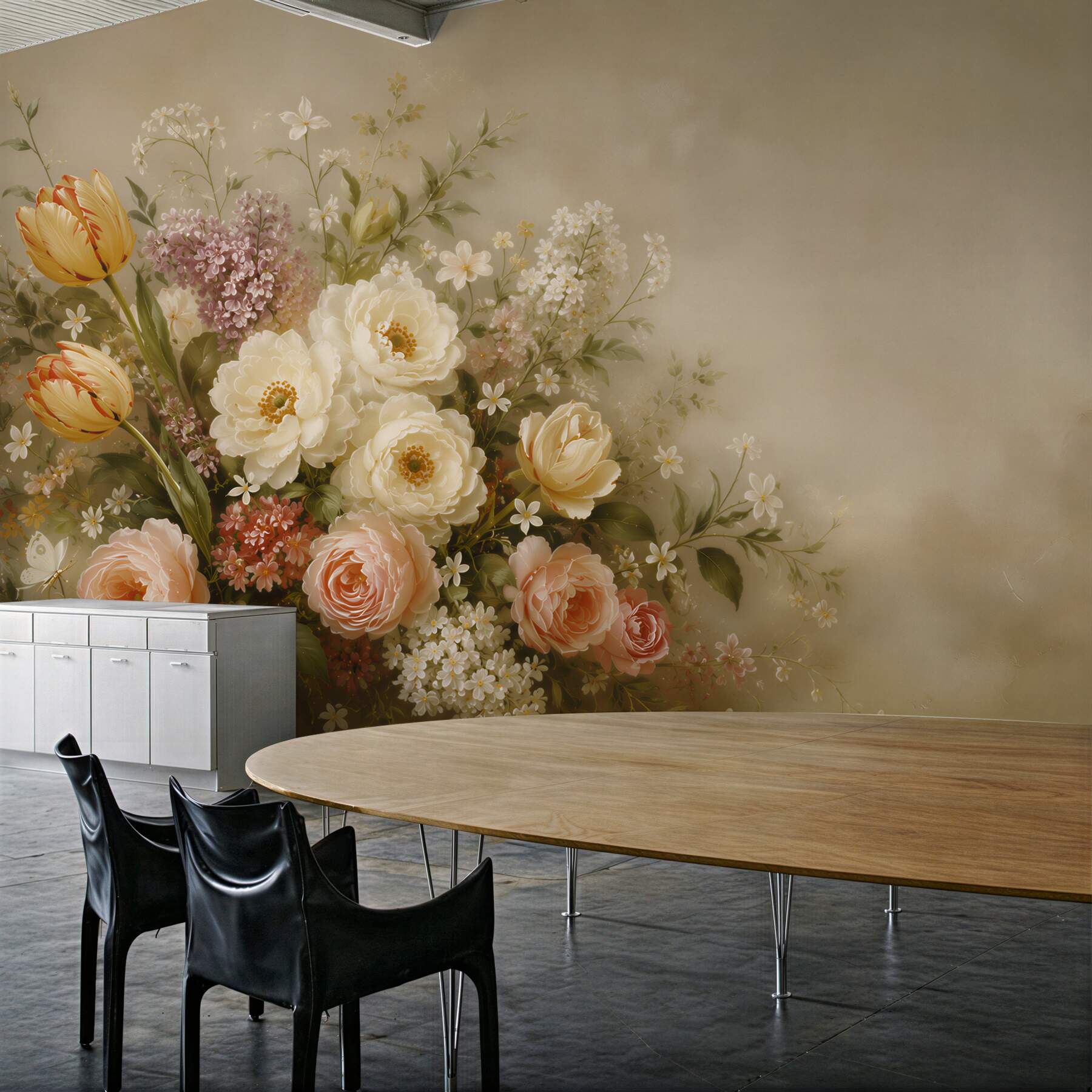 Fototapeten romantischer Blumenstrauß in beige und creme Tönen