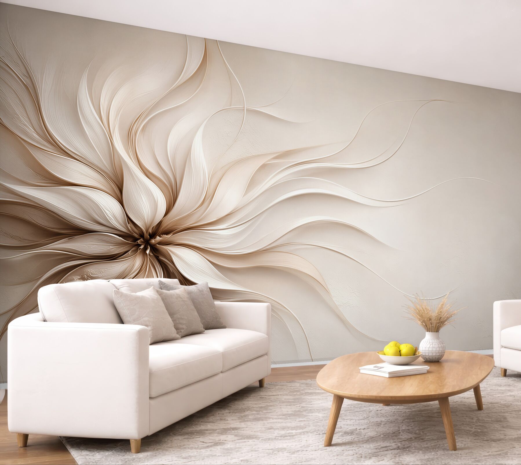 Fototapeten abstrakte 3D-Blume in Beige modern