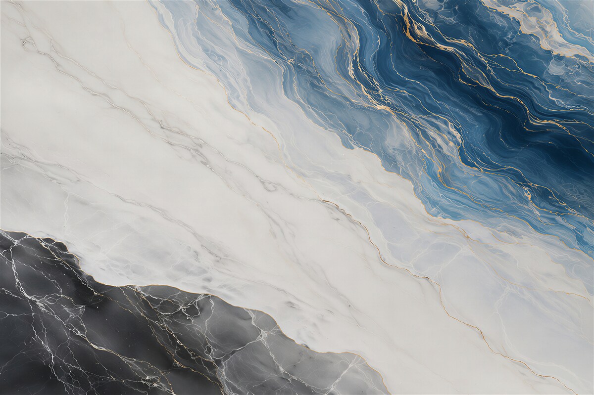 Fototapeten moderner weißer blauer Marmor mit goldenen Adern