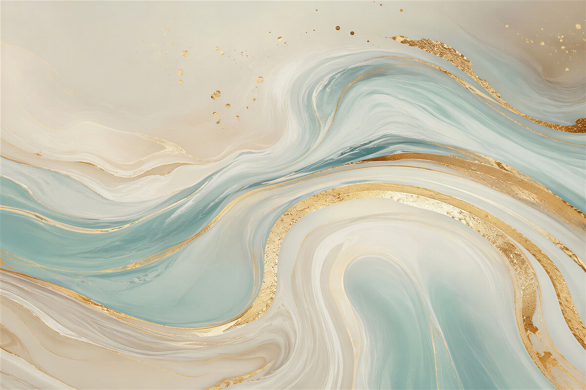 Fototapeten abstrakte marmorierte Wellen blau beige mit goldenen Akzenten