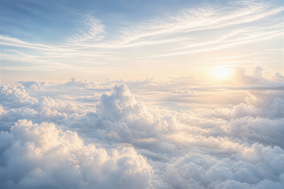 Fototapeten weiße Wolken und blauer Himmel mit Sonne ruhige Abstraktion