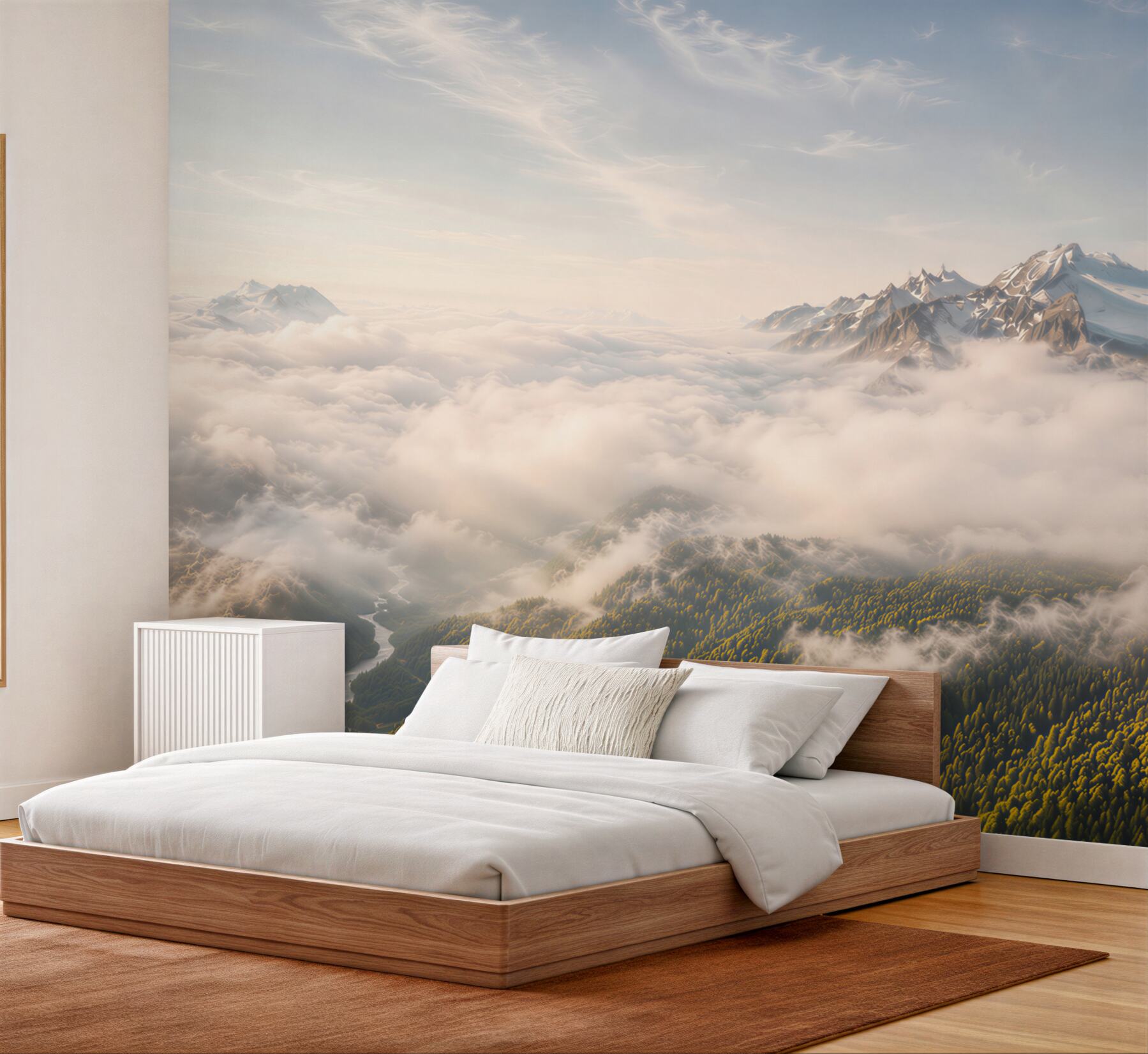 Fototapeten Berge über den Wolken bei Tagesanbruch für ein modernes Wohnzimmer