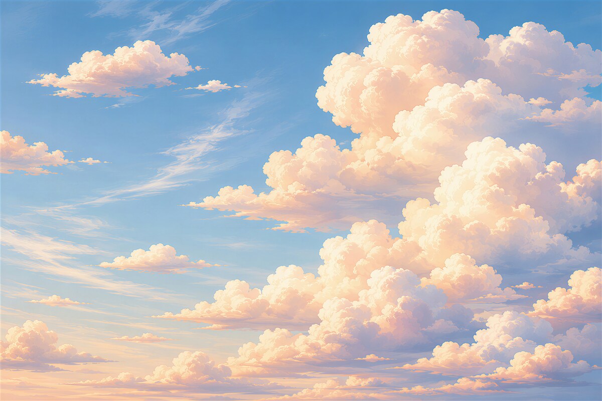 Fototapeten pastellfarbene Wolken auf blauem Himmel für das Schlafzimmer