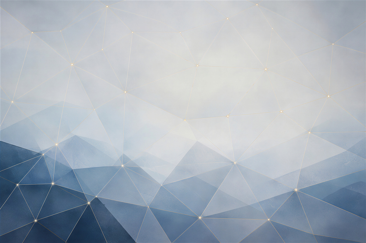 Fototapeten geometrische blaue Abstraktion mit zarter goldener Linie modern