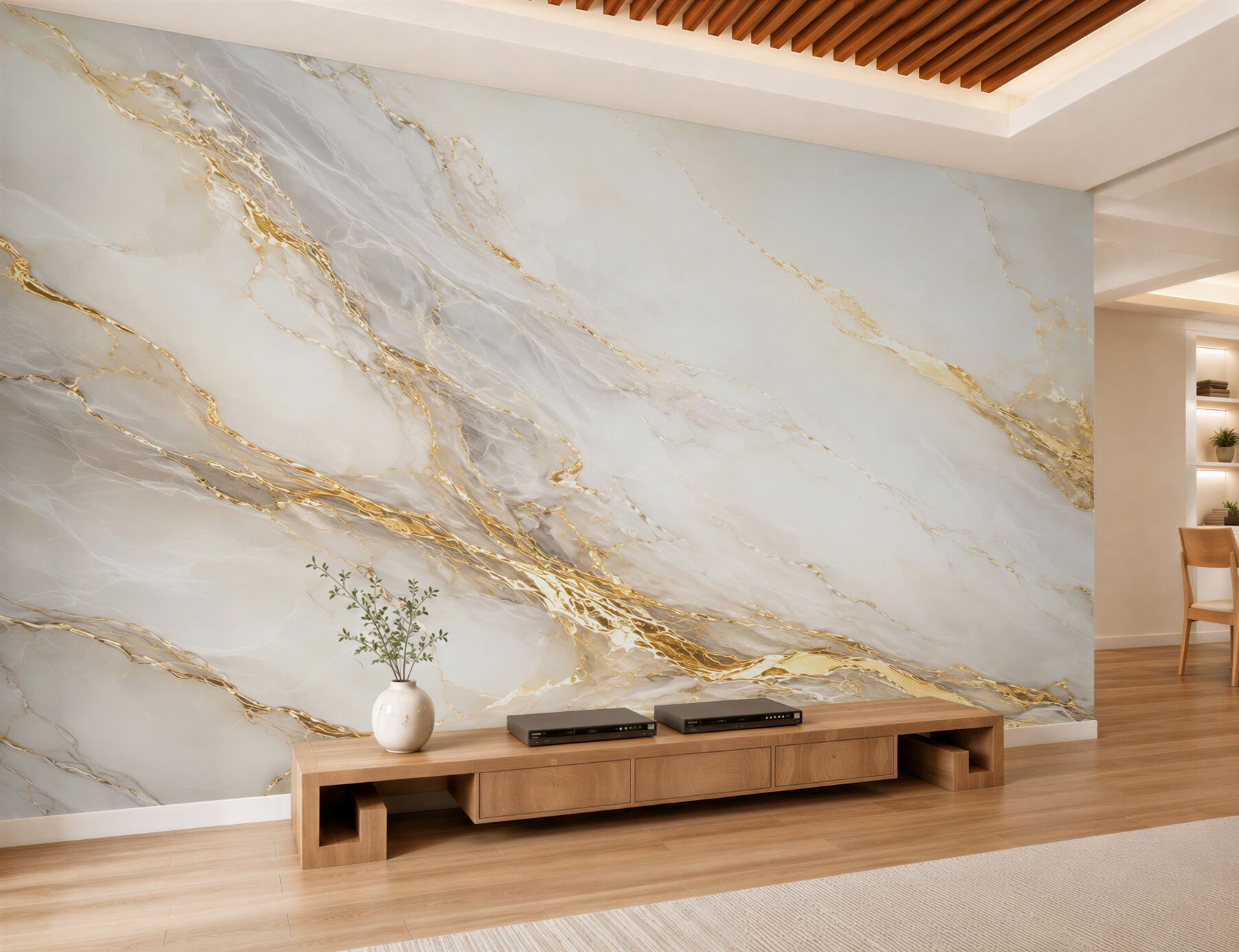 Fototapeten cremefarbener Marmor mit goldenen Adern elegant modern
