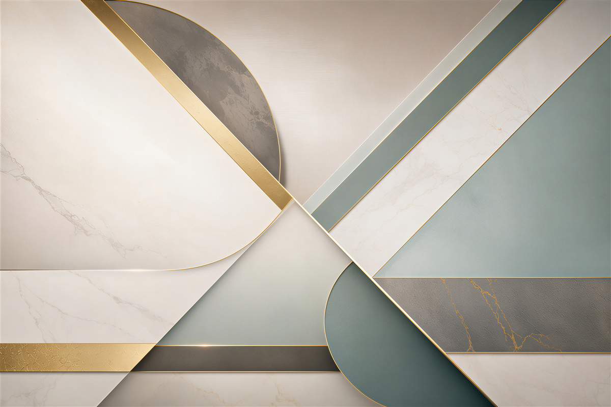 Fototapeten geometrische Abstraktion beige-grün mit goldenen Linien modern