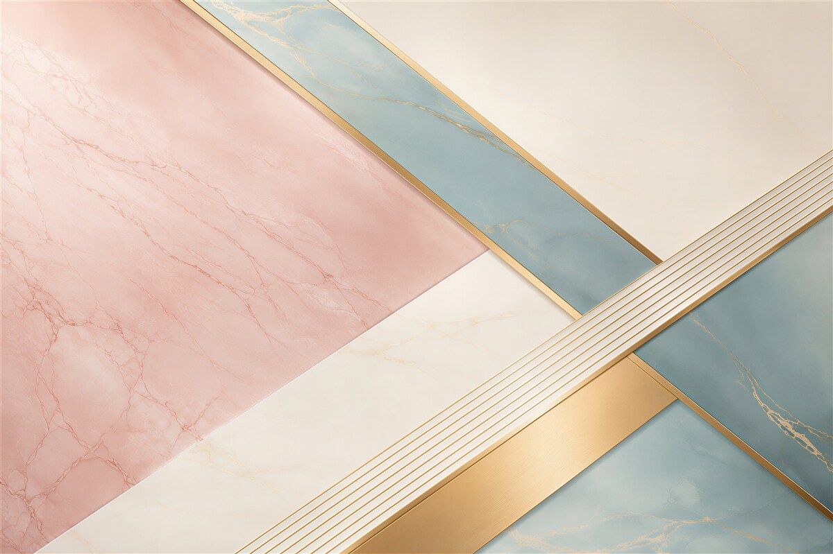 Fototapeten rosa-blauer Marmor mit goldenen Linien geometrische Eleganz