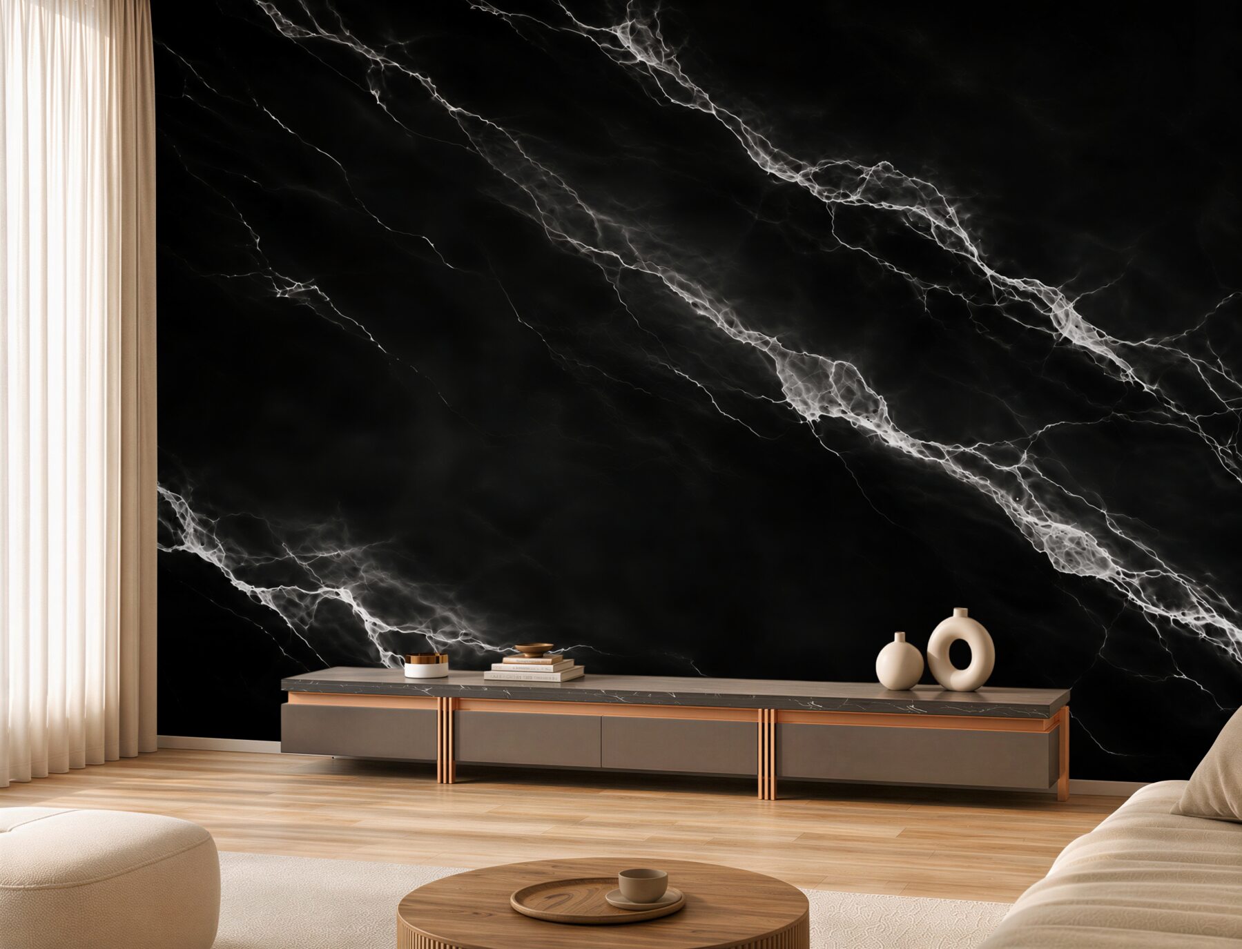 Fototapeten schwarzer Marmor mit weißen Adern modern für ein elegantes Interieur