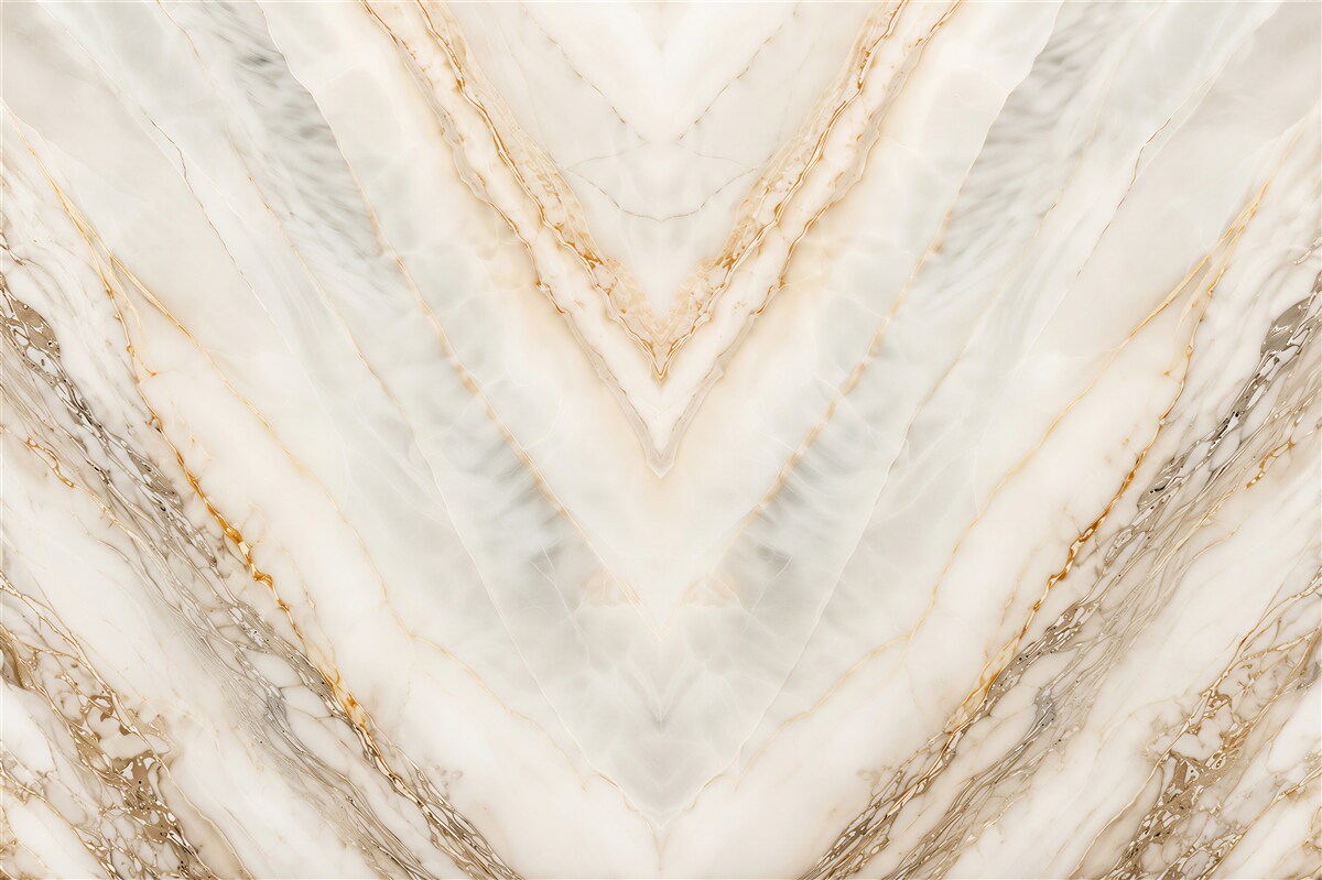 Fototapeten weißer Marmor mit goldenen Adern symmetrisches Glamour-Muster