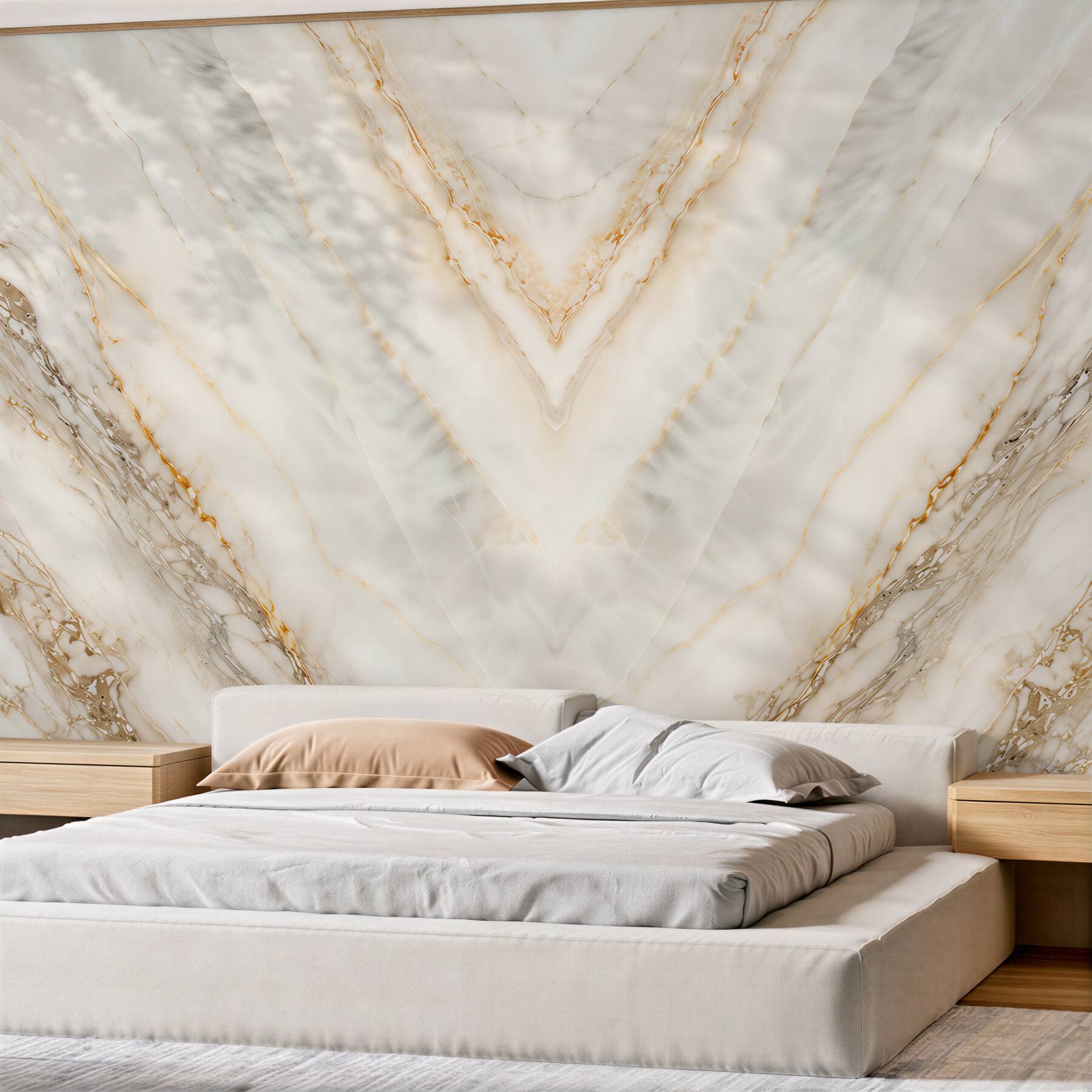 Fototapeten weißer Marmor mit goldenen Adern symmetrisches Glamour-Muster