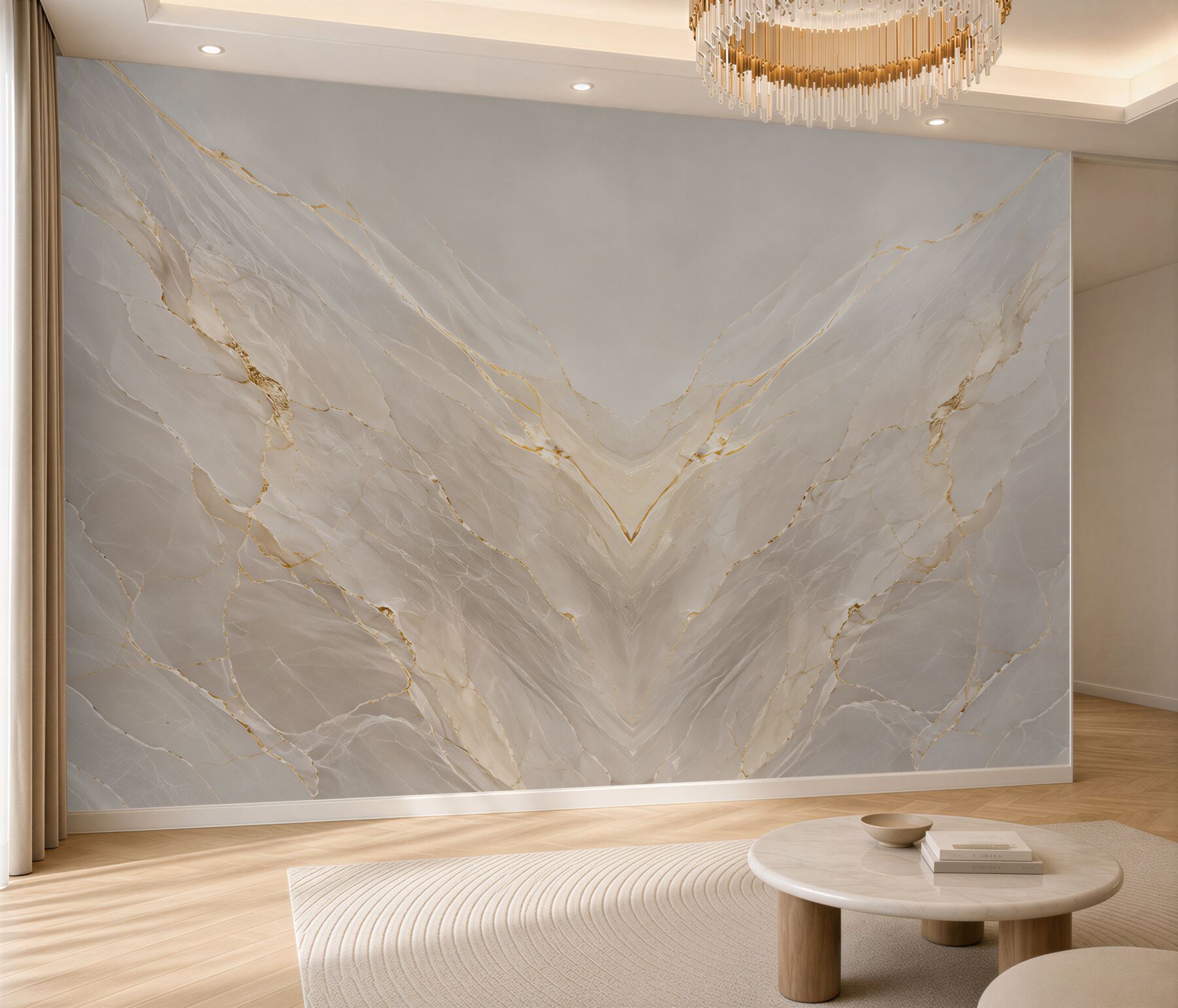 Fototapeten heller symmetrischer Marmor mit goldenen Adern modern