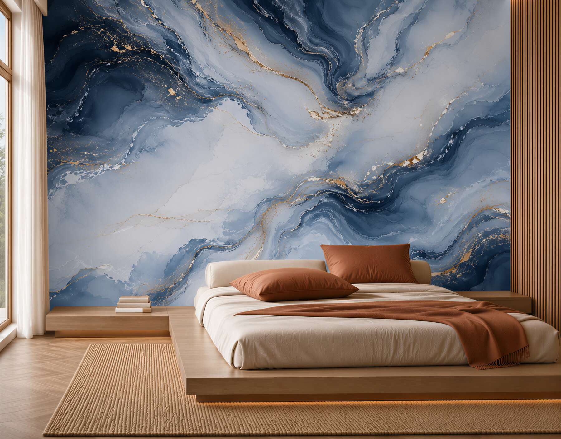 Fototapeten abstrakter Marmor marineblau mit goldenen Akzenten