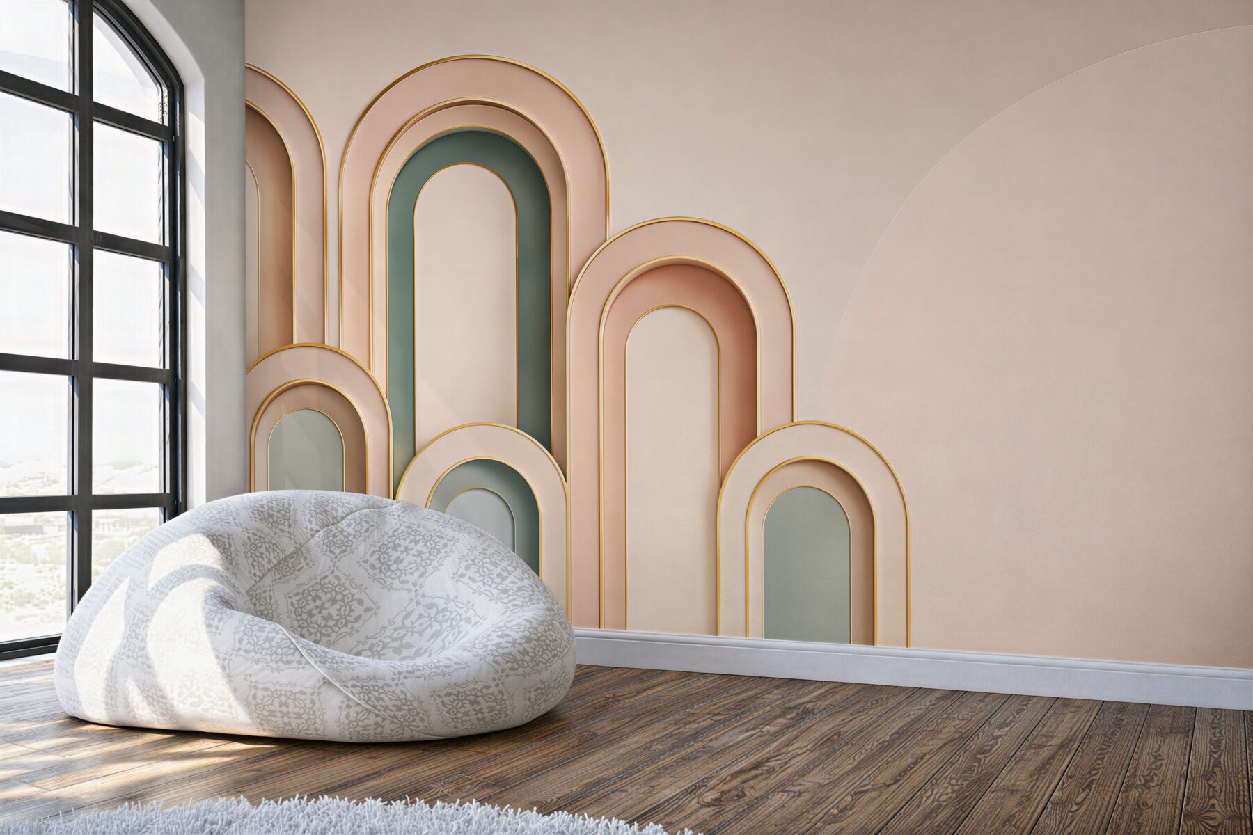 Fototapeten geometrische Bögen beige moderne Abstraktion 3D