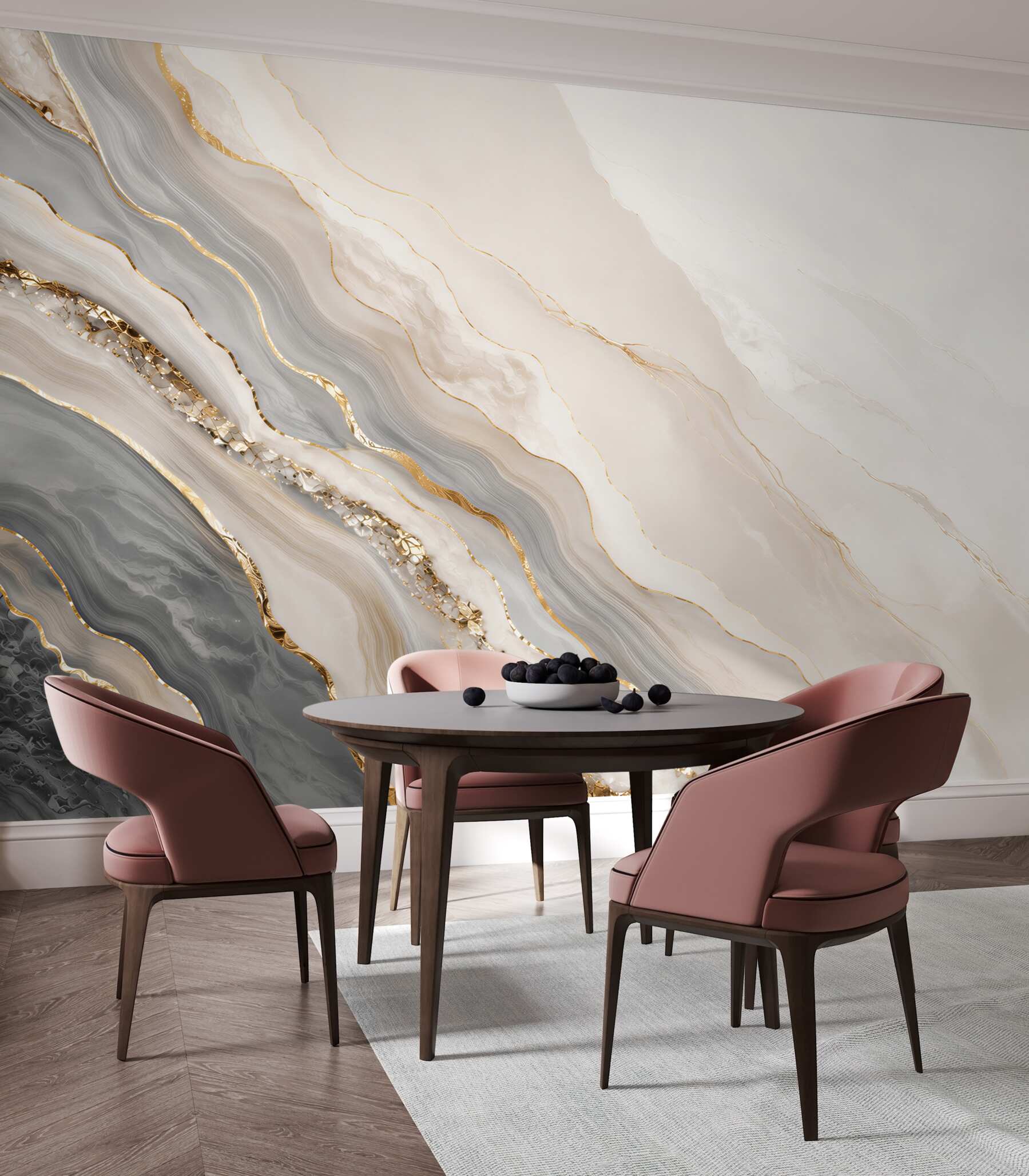 Fototapeten grau-beiger marmor mit goldenen Adern elegante Abstraktion
