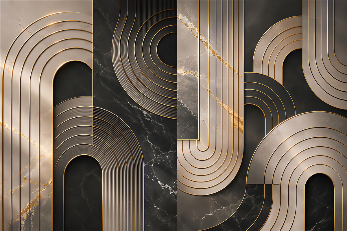Fototapeten geometrische Abstraktion schwarz und gold im Art Deco Stil