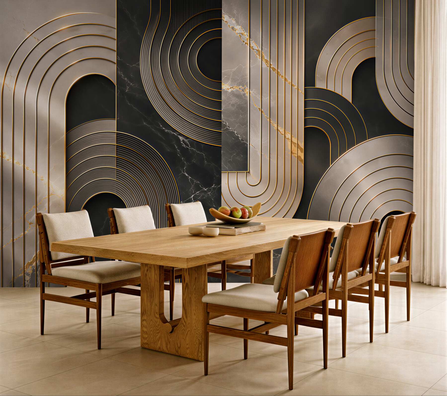 Fototapeten geometrische Abstraktion schwarz und gold im Art Deco Stil
