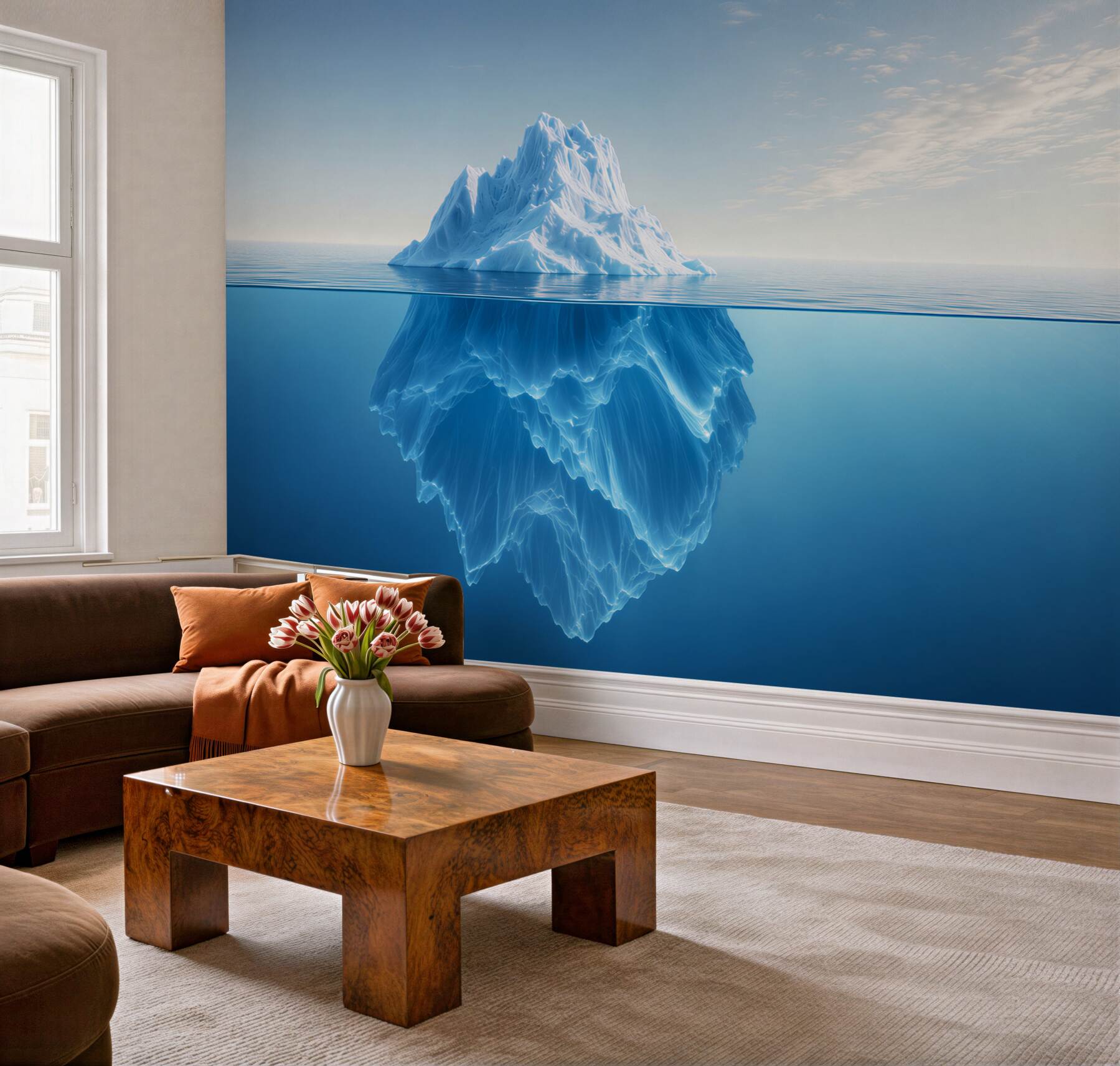 Fototapeten Eisberg im blauen, minimalistischen Ozean