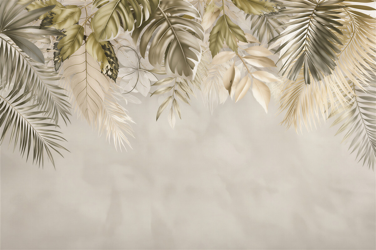 Fototapeten elegante beige tropische Blätter für das Wohnzimmer