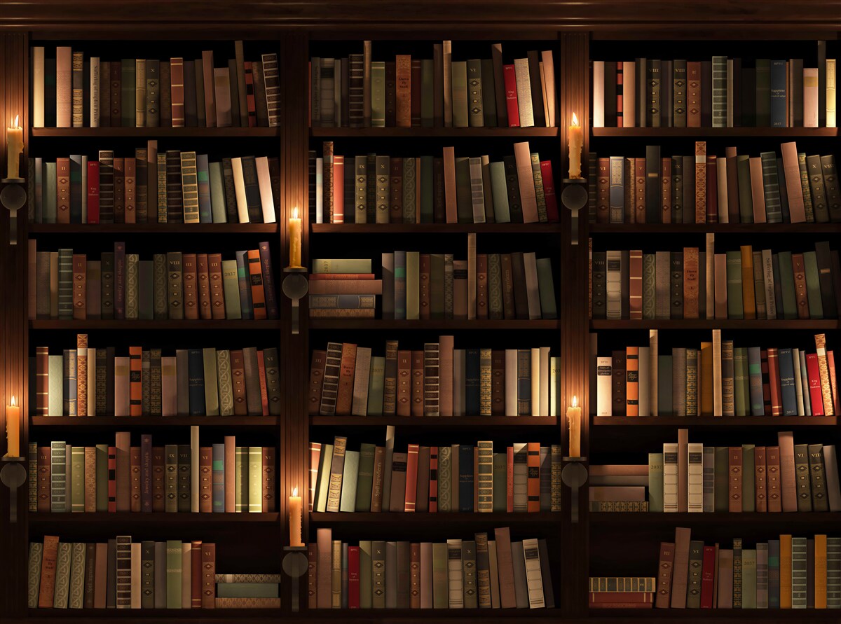 Fototapeten Bibliothek mit Büchern und Kerzen