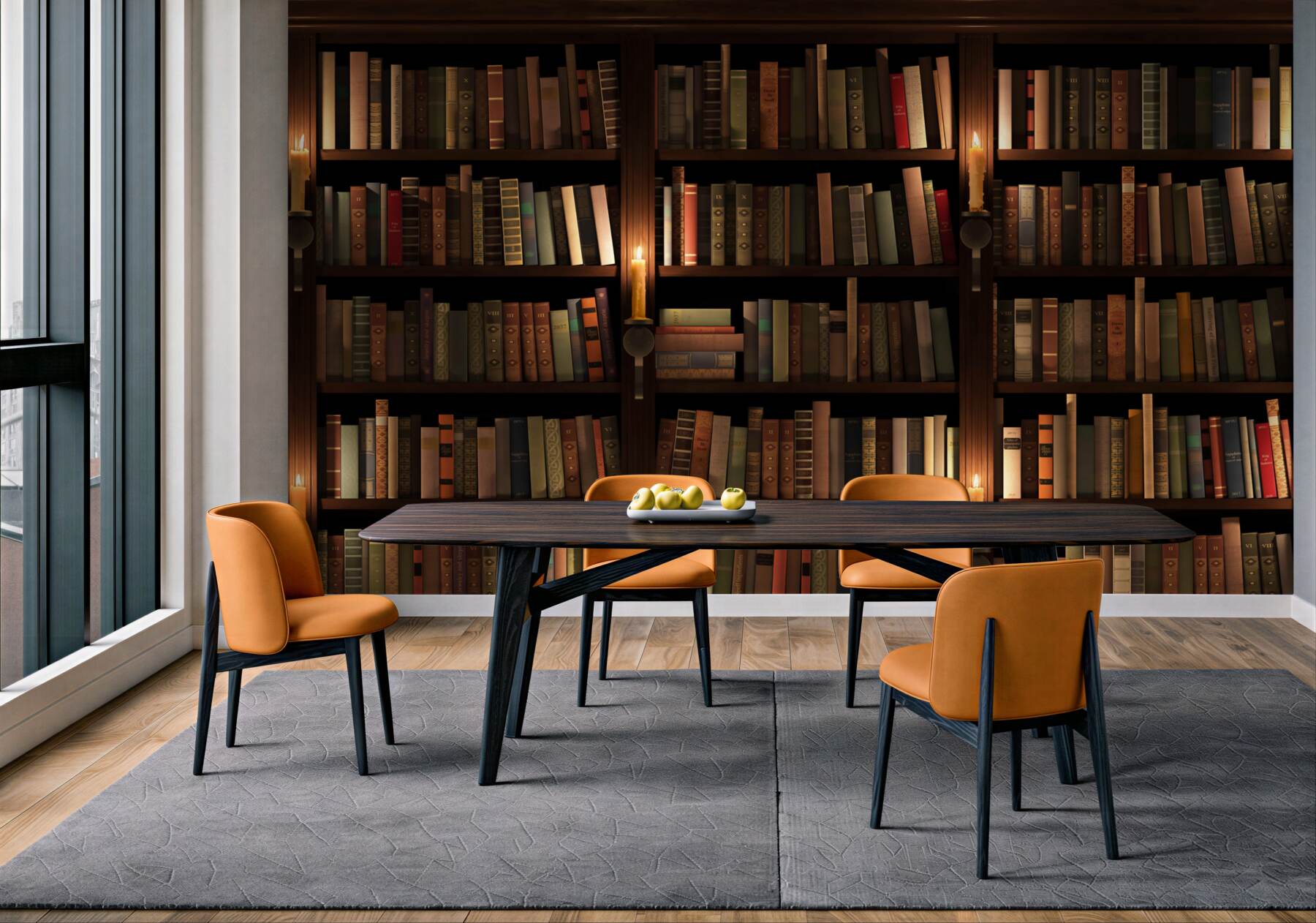 Fototapeten Bibliothek mit Büchern und Kerzen