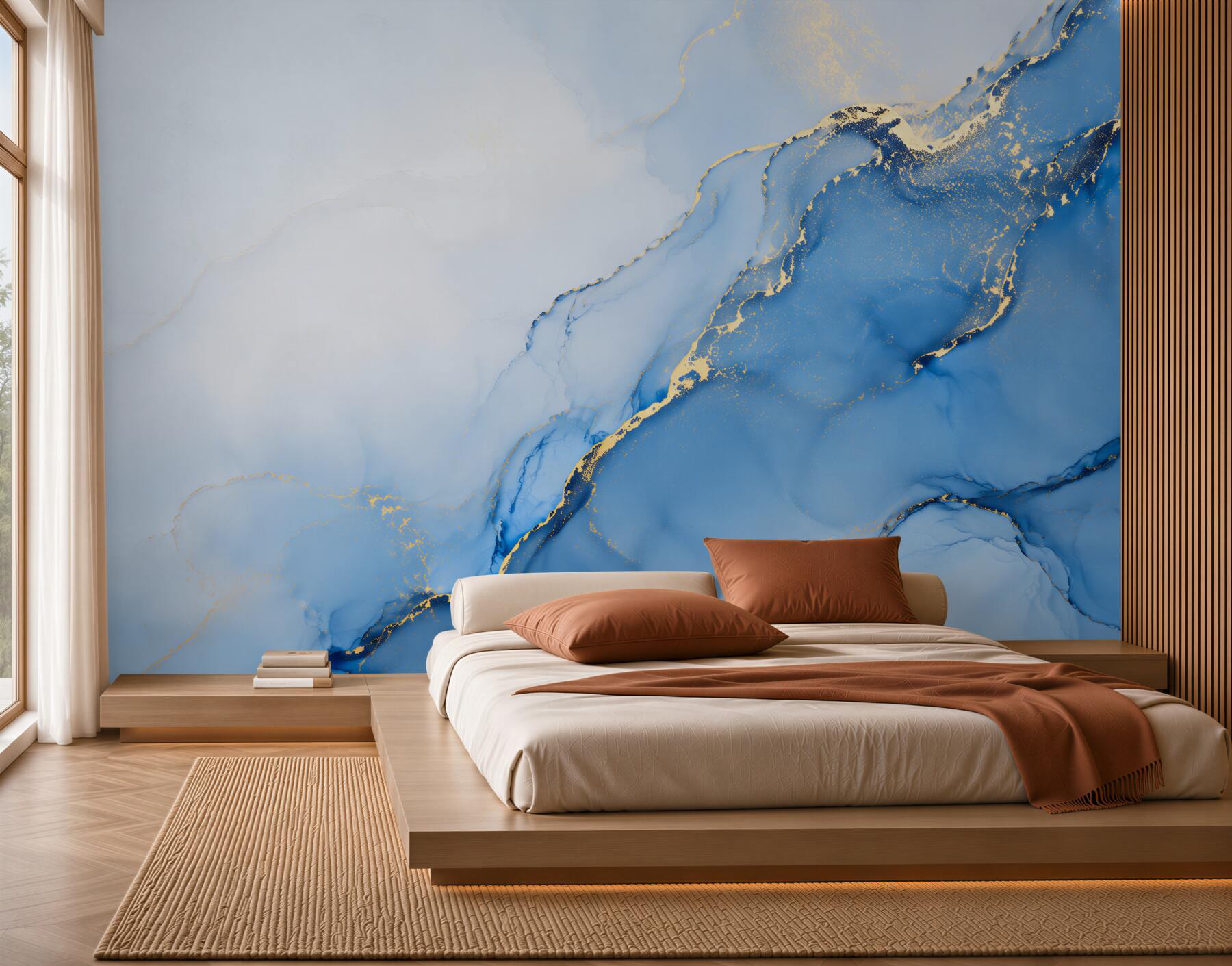 Fototapeten blaue Wellen mit Gold