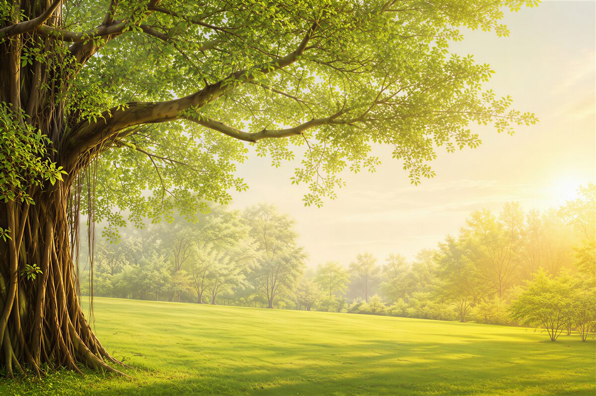 Fototapeten sonnige grüne Wiese