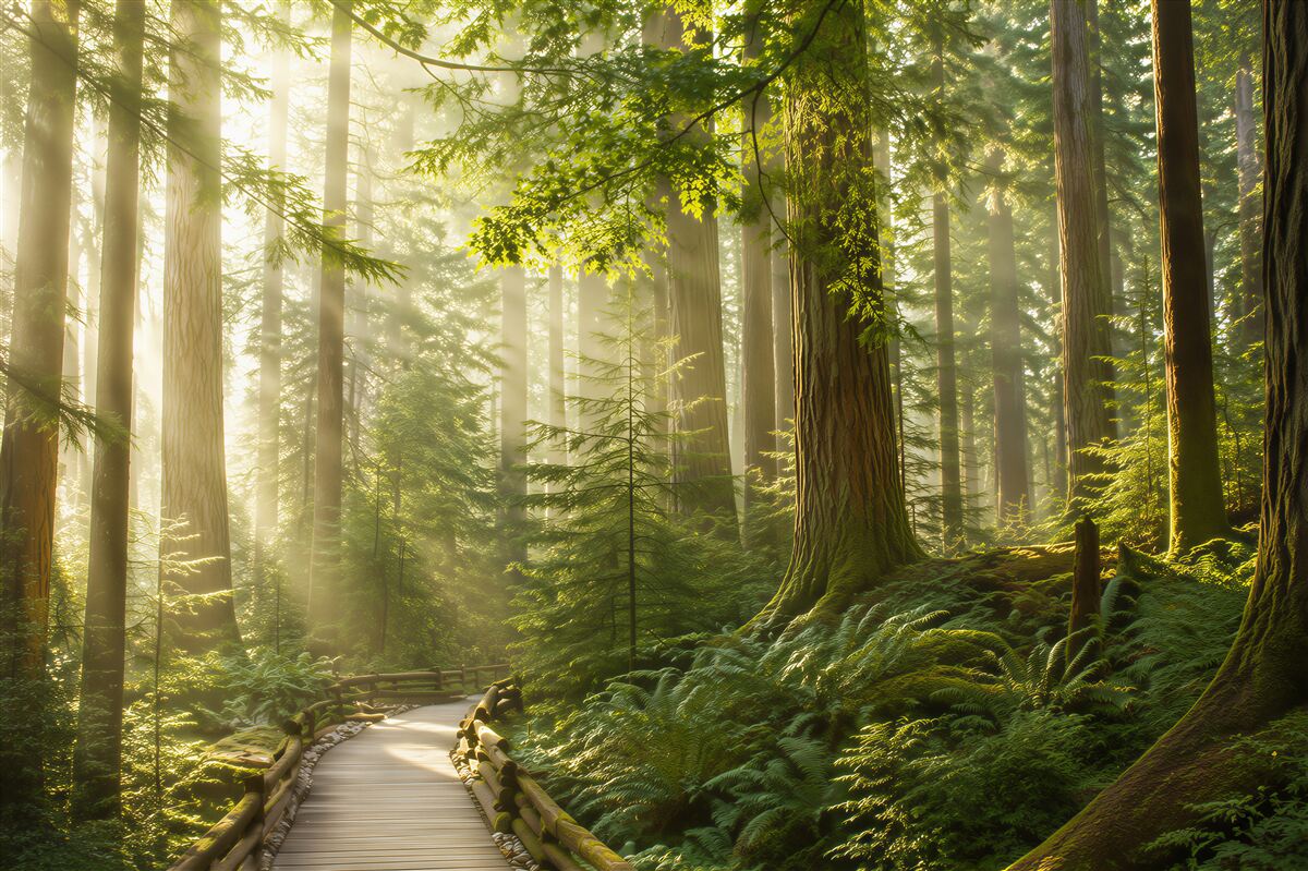 Fototapeten Touristenhängeseilbrücke im Wald