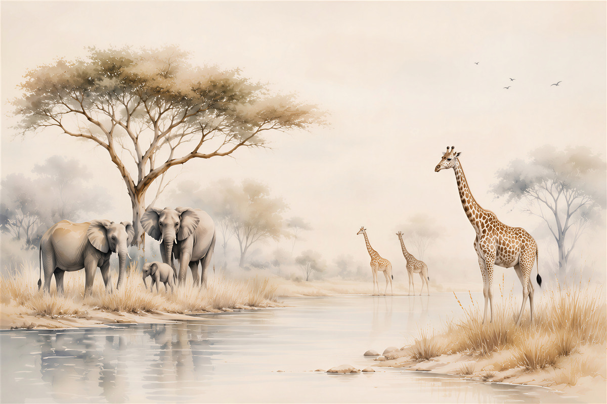 Fototapeten Afrikanische Tiere am Wasserloch