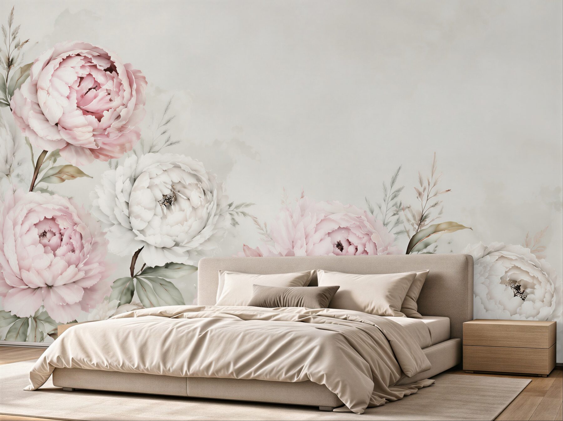Fototapeten schöne weiß-rosa Pfingstrosen