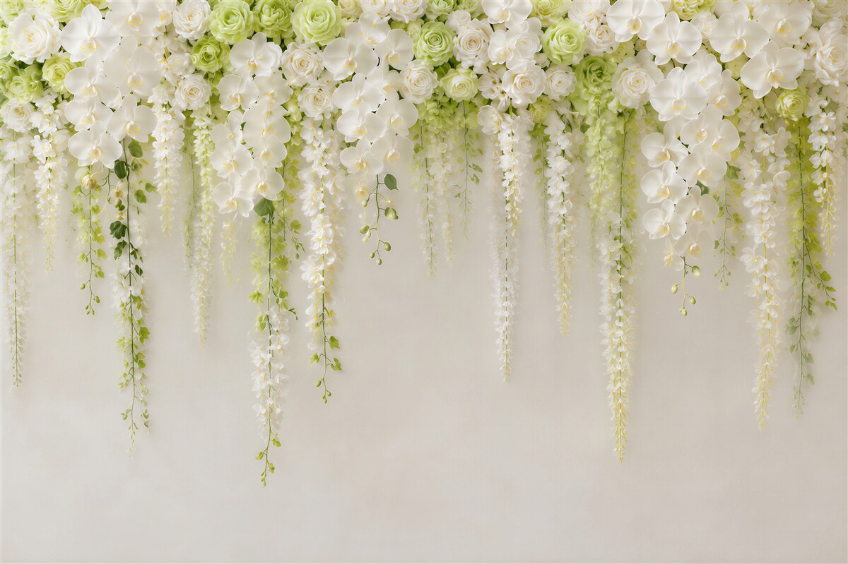 Fototapeten Wand mit weißen Orchideenblüten