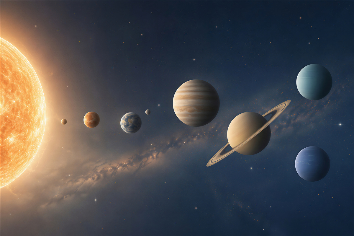 Fototapeten Sonne und Planeten im Weltraum