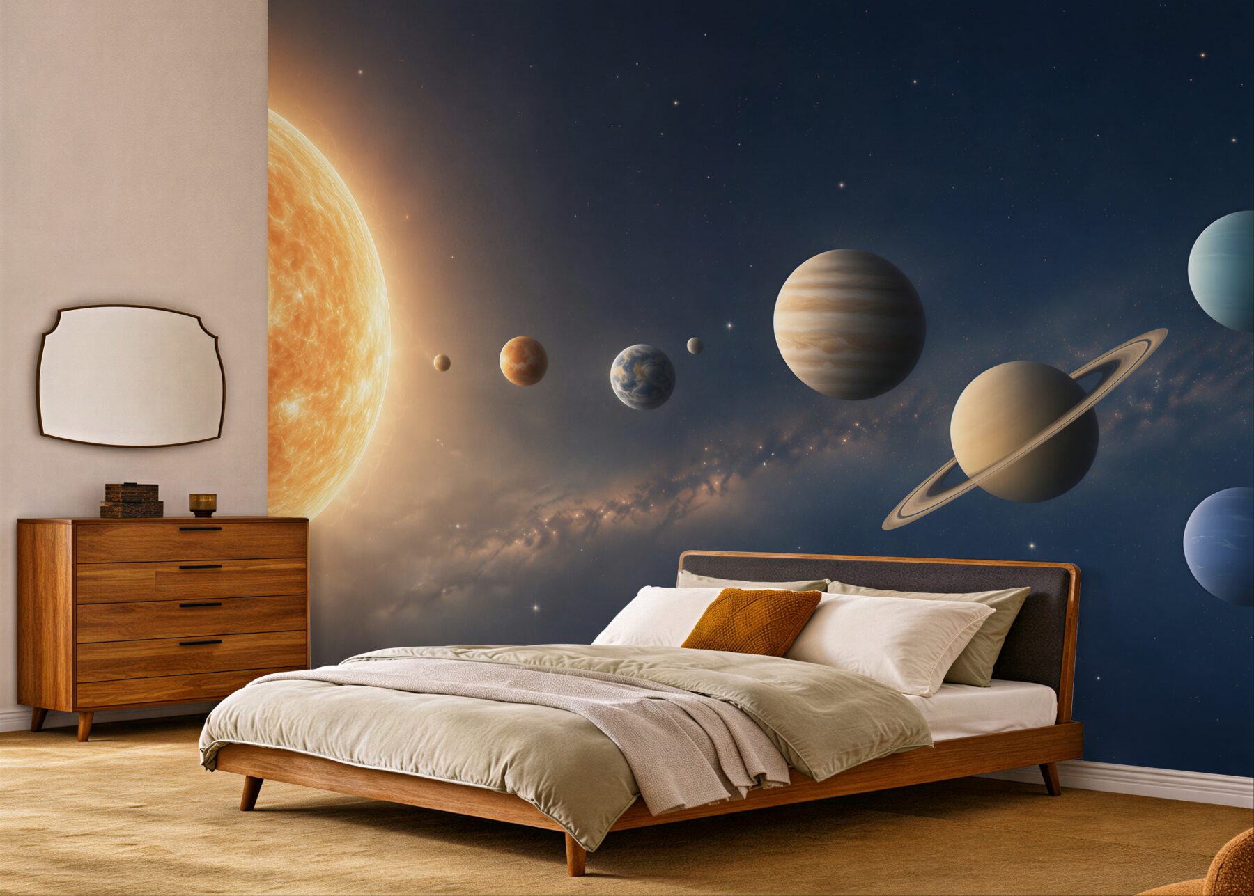Fototapeten Sonne und Planeten im Weltraum
