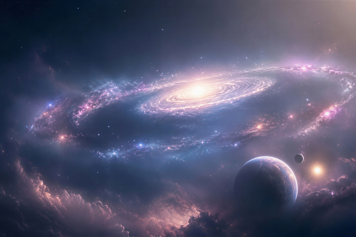 Fototapeten Galaxien-System um sich herum