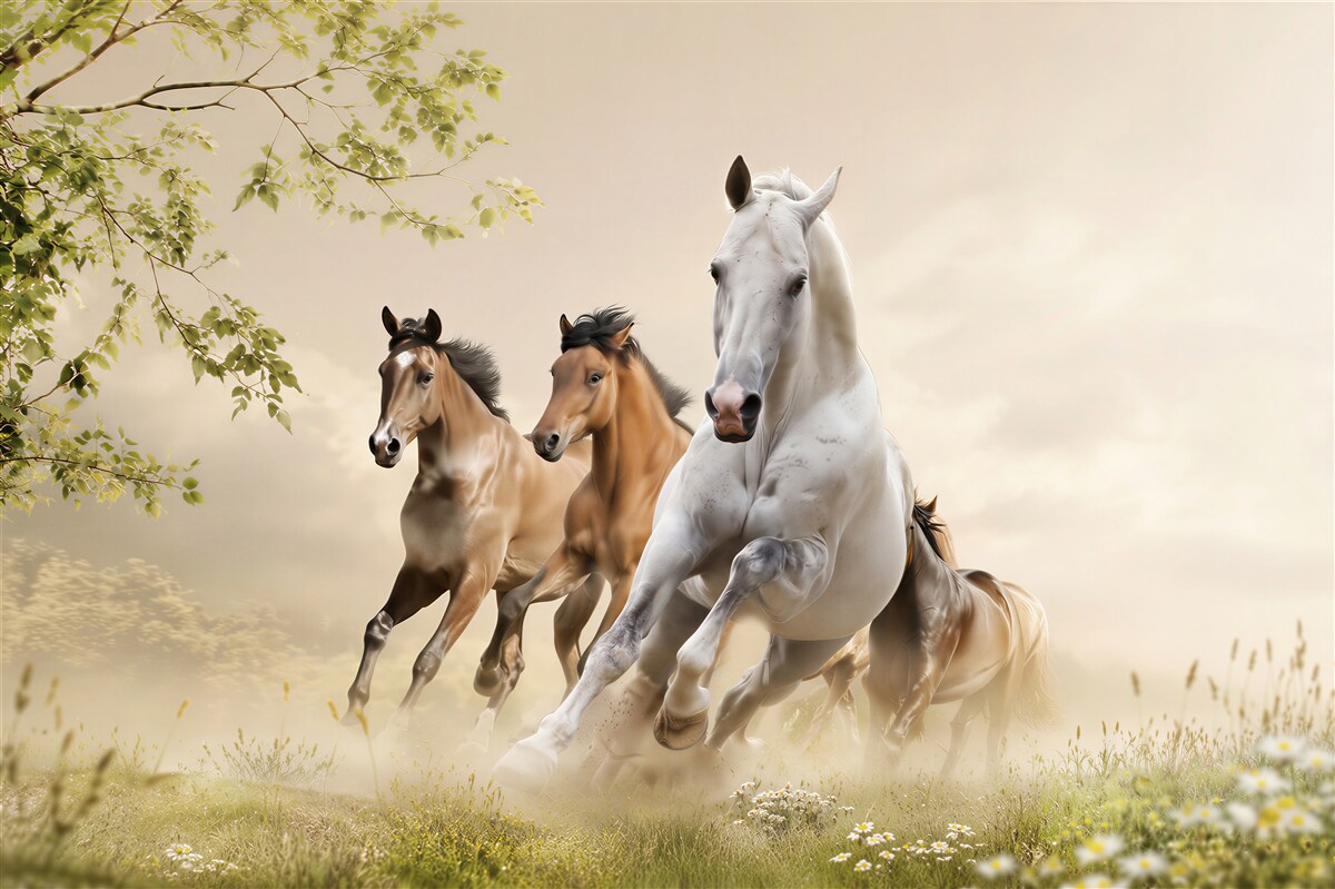 Fototapeten Galopp verschiedener Pferde, die Ziegel brechen