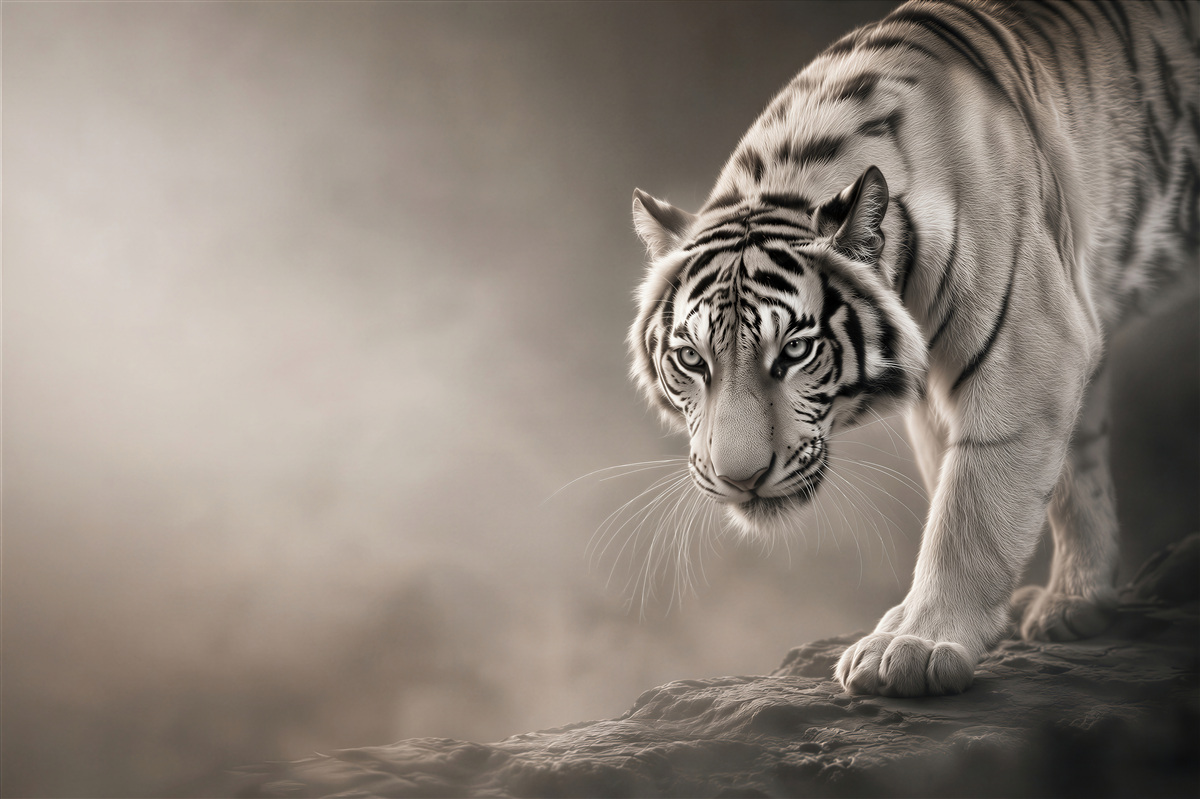 Fototapeten lauernder Tiger auf schwarzem Hintergrund