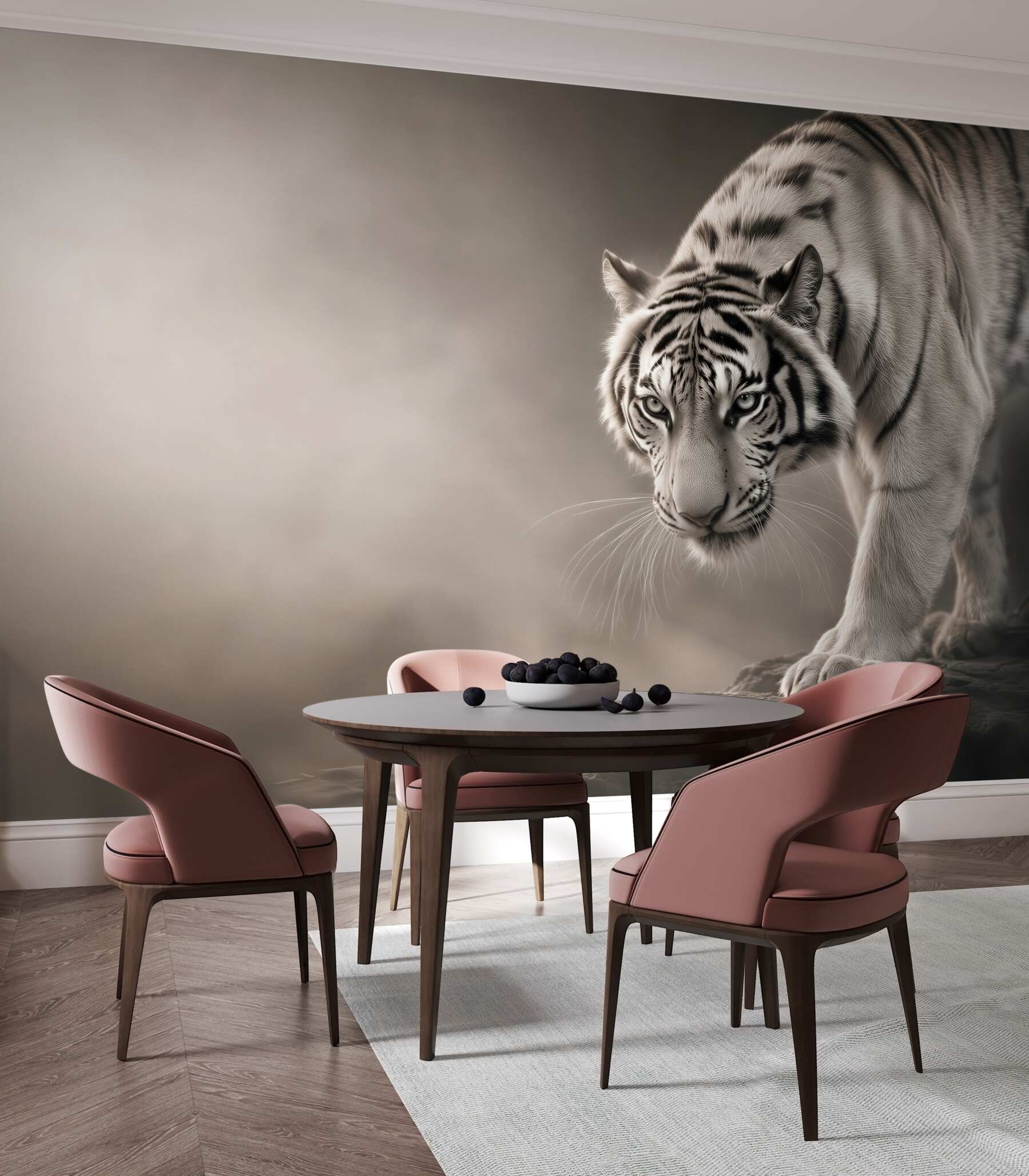Fototapeten lauernder Tiger auf schwarzem Hintergrund