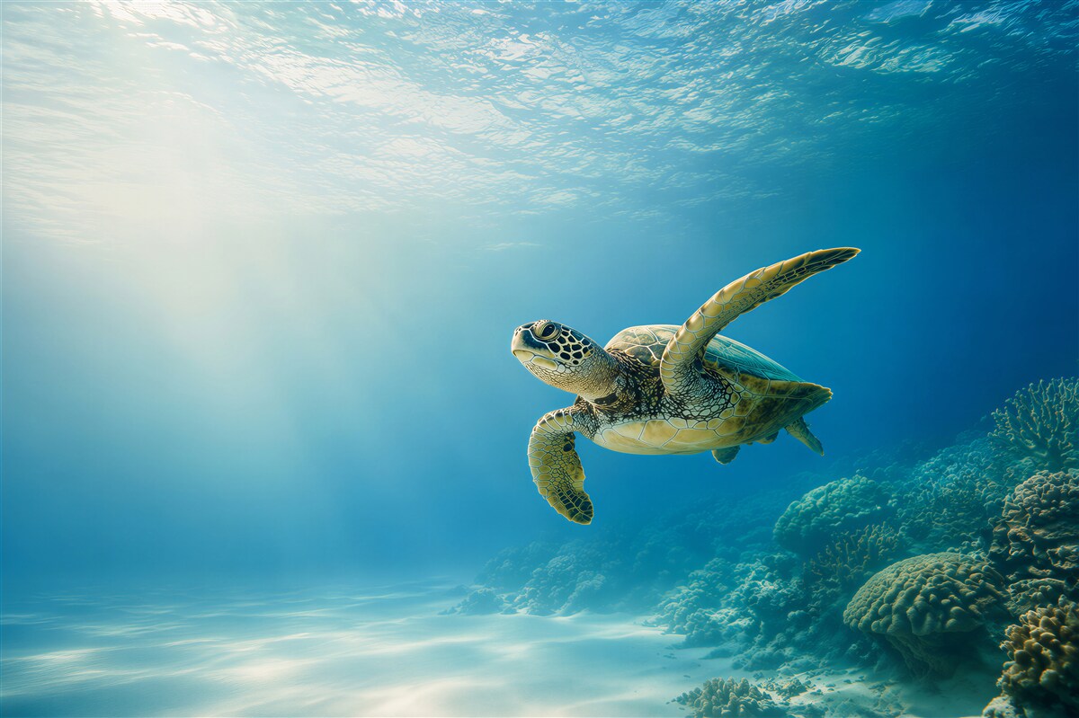 Fototapeten grüne Schildkröte im Ozean