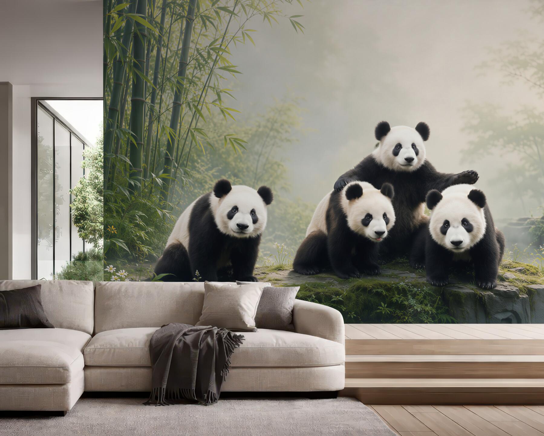 Fototapeten charmante Pandafamilie im Urlaub