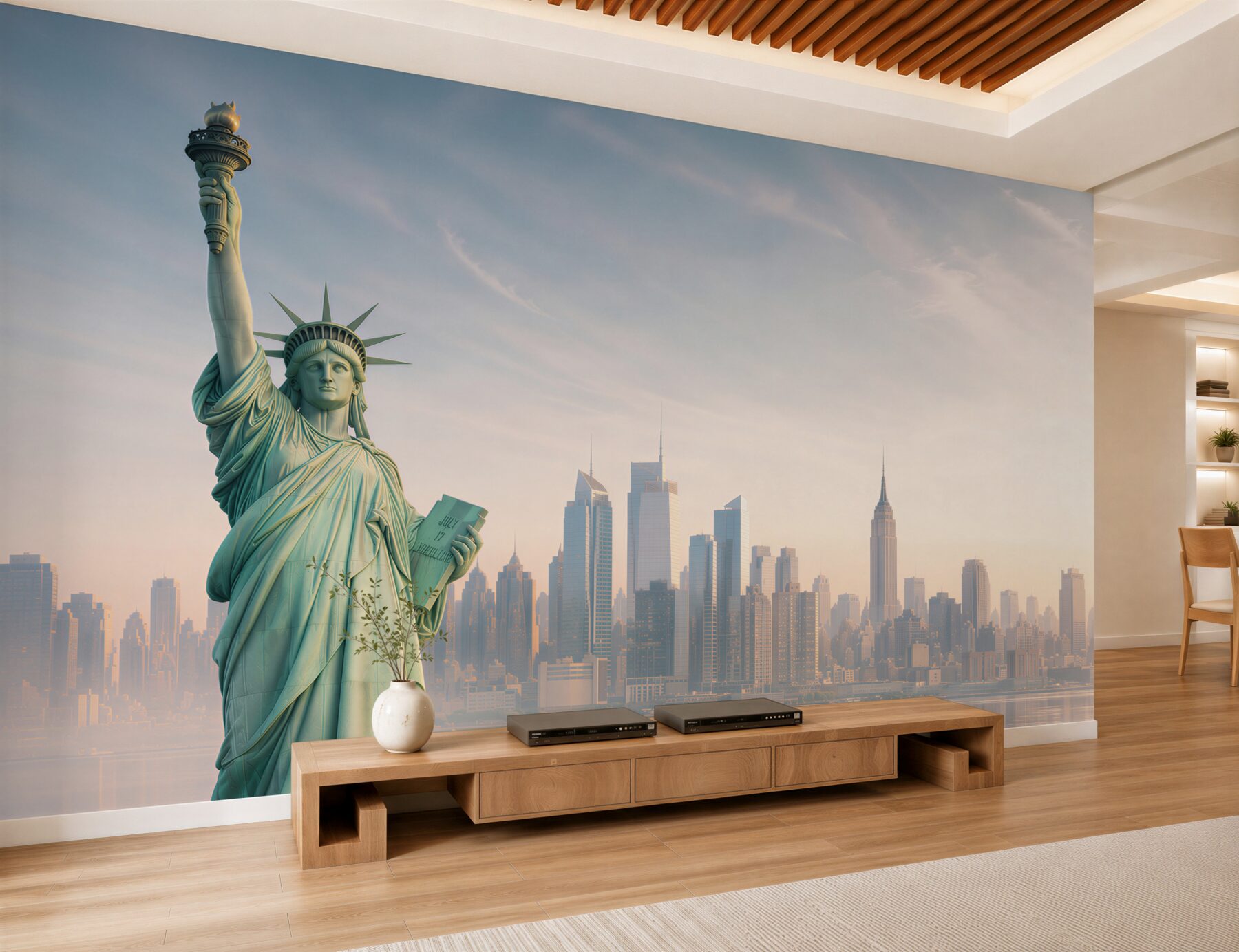 Fototapeten Freiheitsstatue mit New York im Hintergrund