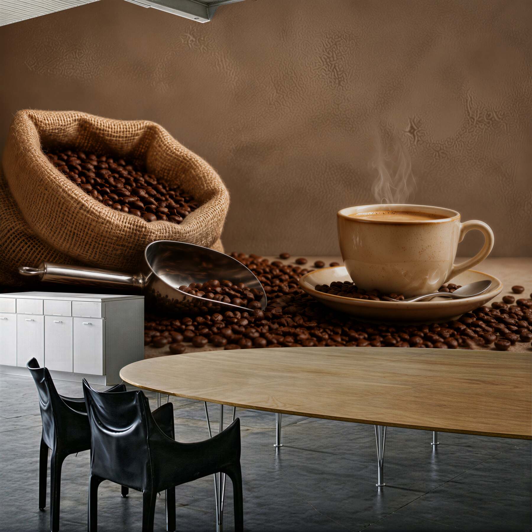 Fototapeten Kaffeebohnen und Kaffeetasse