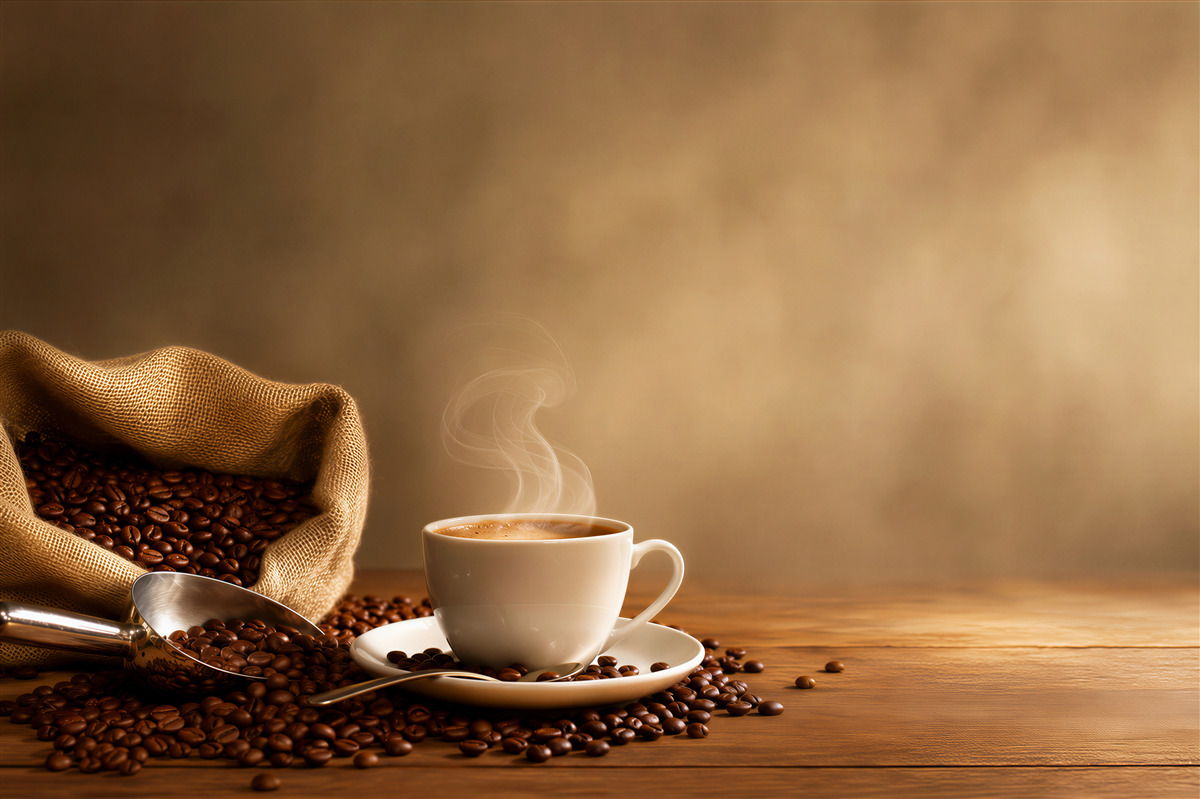 Fototapeten Tasse Kaffee auf Kaffeebohnen