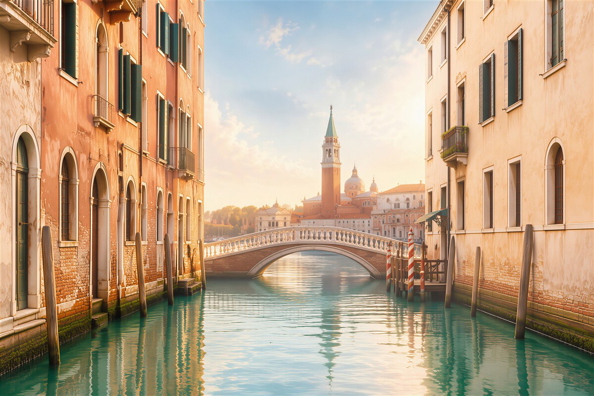 Fototapeten Kanal mit Blick auf das Schloss in Venedig