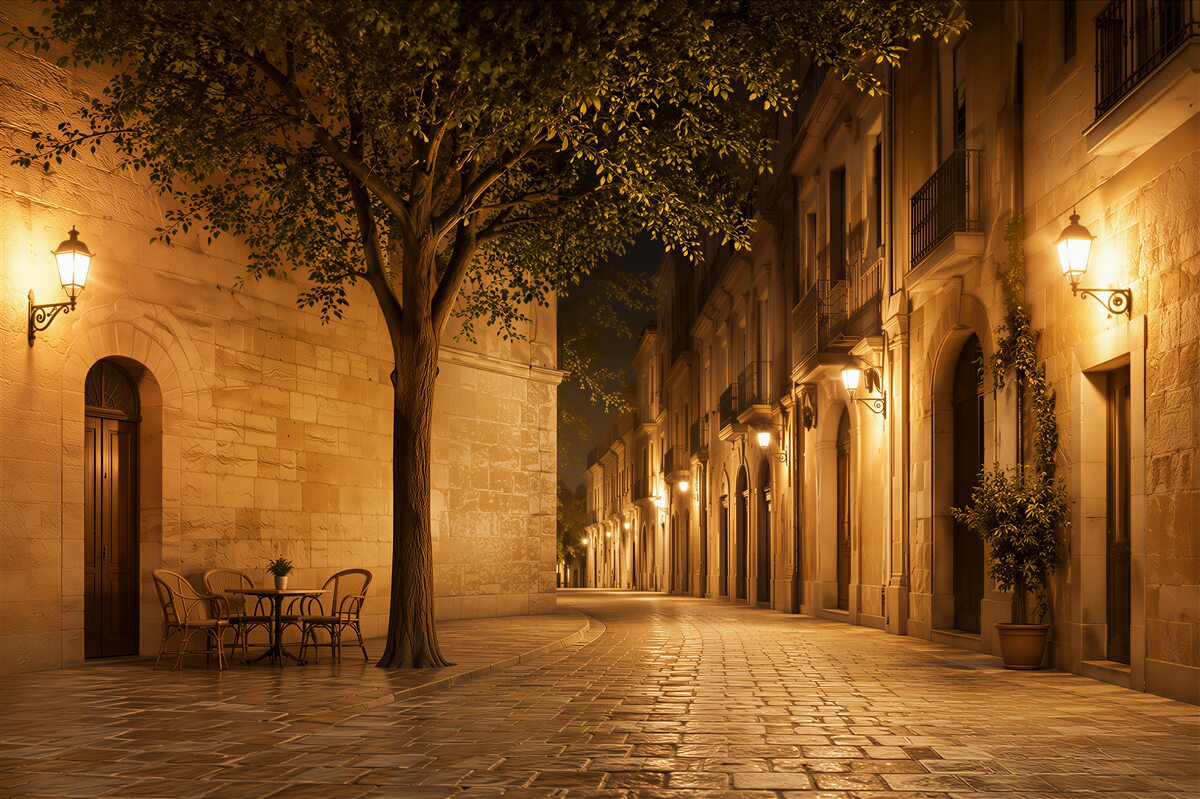 Fototapeten Straße der Altstadt am Abend