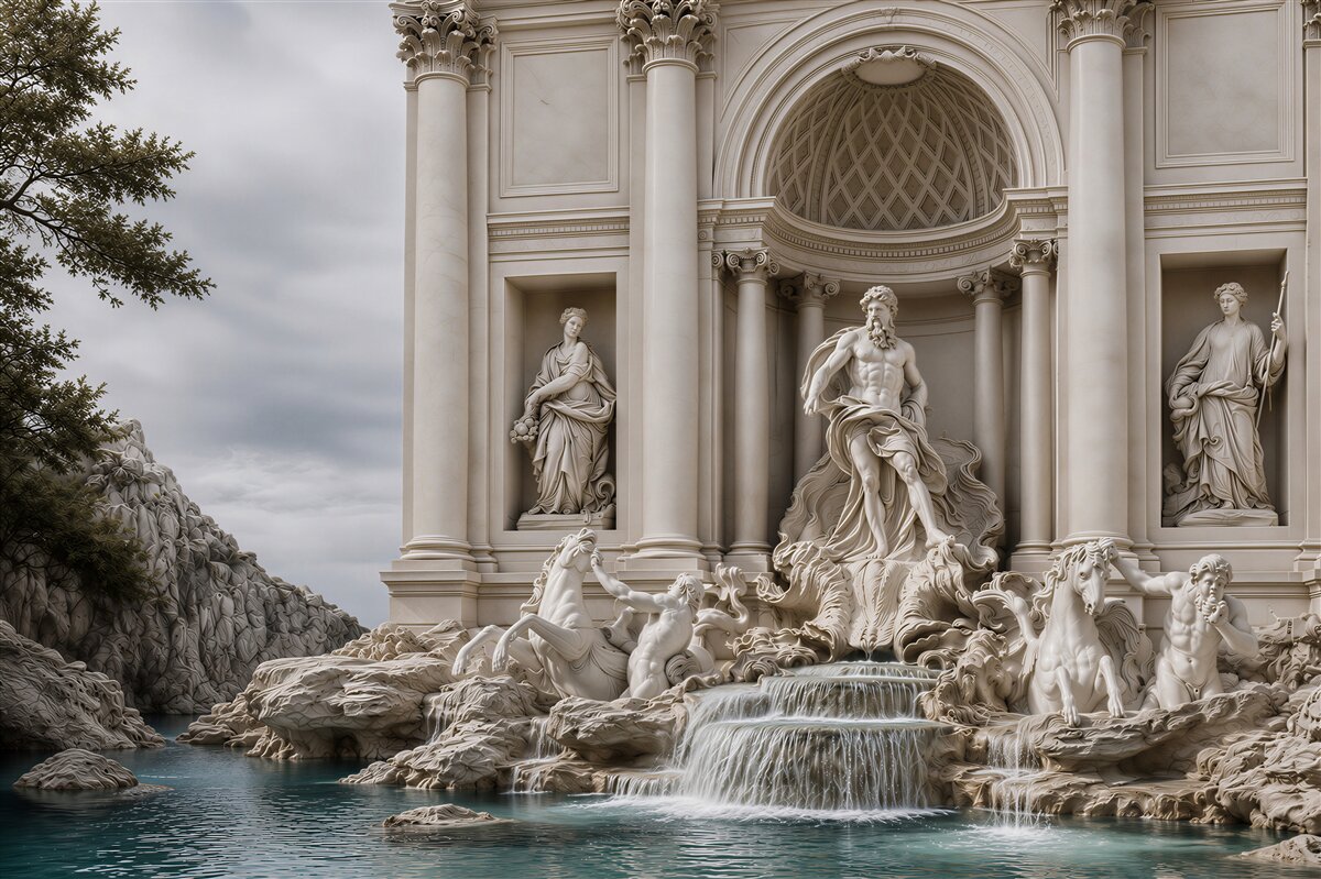 Fototapeten Skulpturen an der Fontana di Trevi
