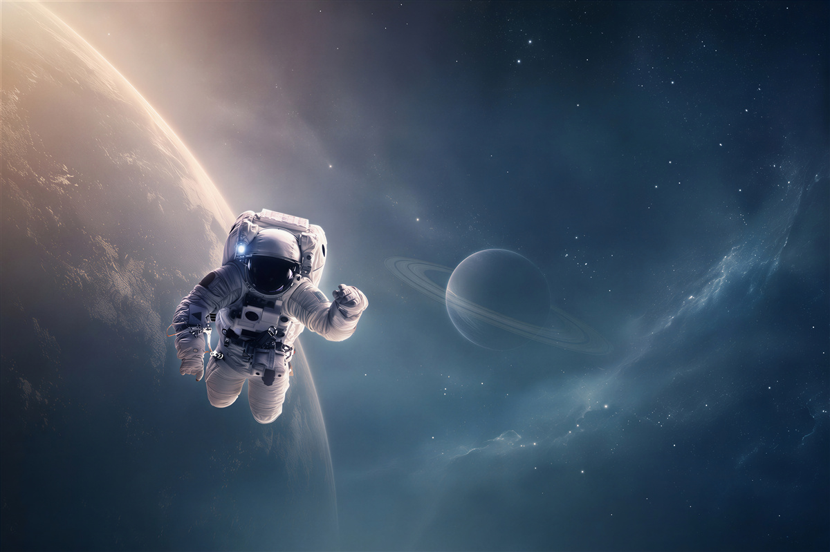 Fototapeten Astronaut vor Jupiter