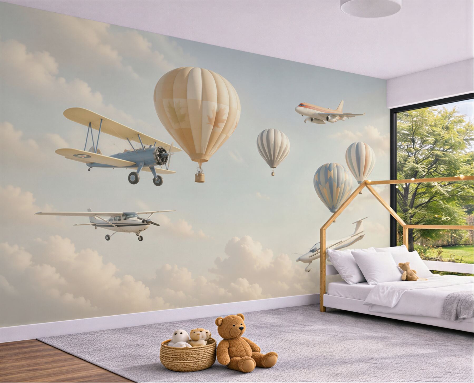 Fototapeten Flugzeug- und Ballonwettbewerb